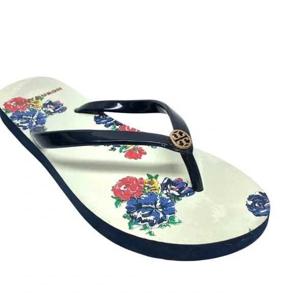 Tory Burch Womens Designer Flip Flops Sandals Floral Flower Beach Womens Size 6 - Picture 6 of 7